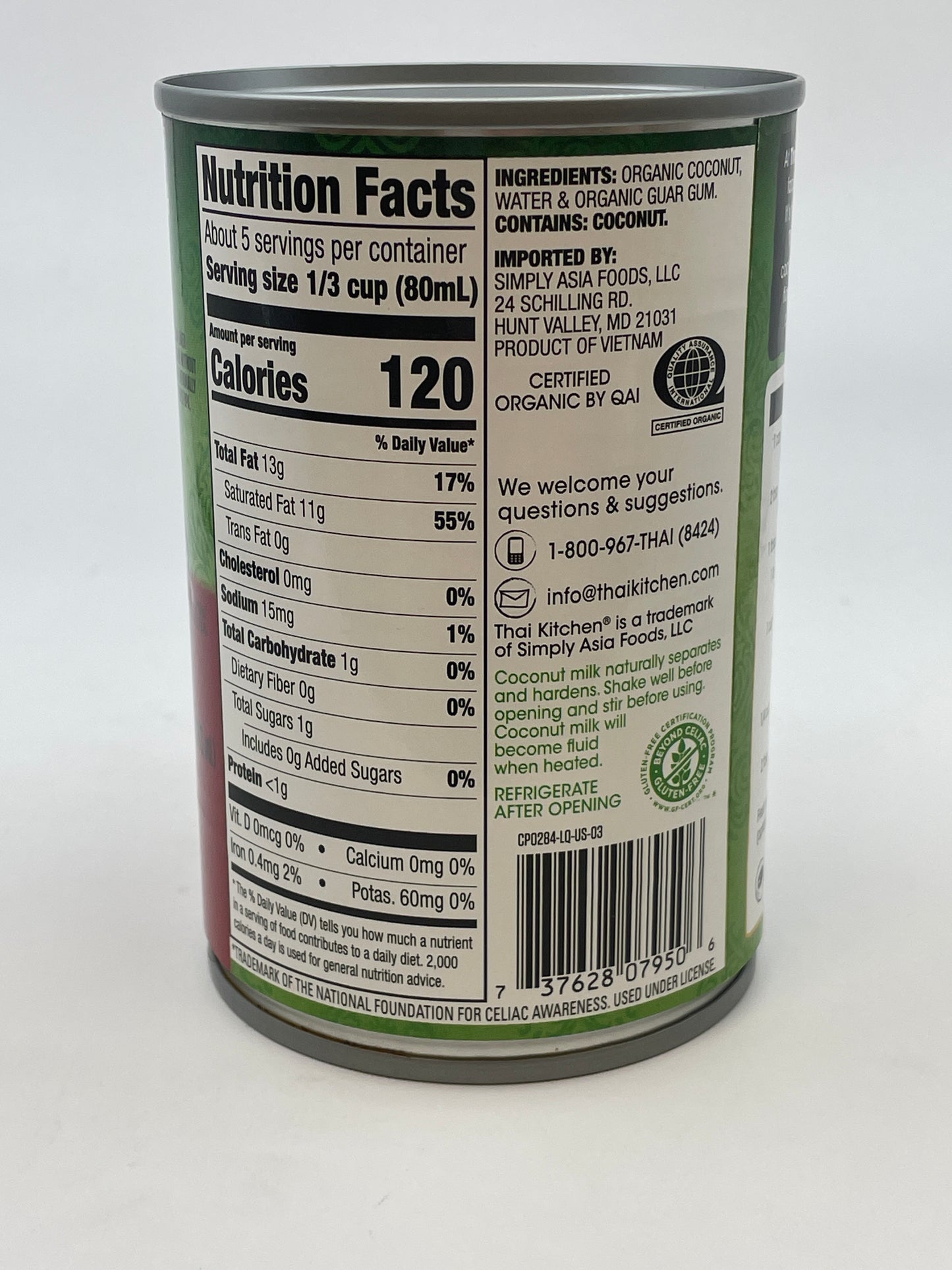Thai Kitchen Organic Unsweetened Coconut Milk 13.66 fl oz