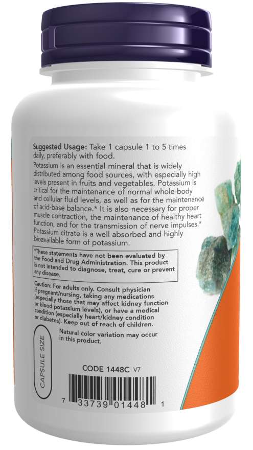 NOW Potassium Citrate 99 mg, 180 Veg Capsules