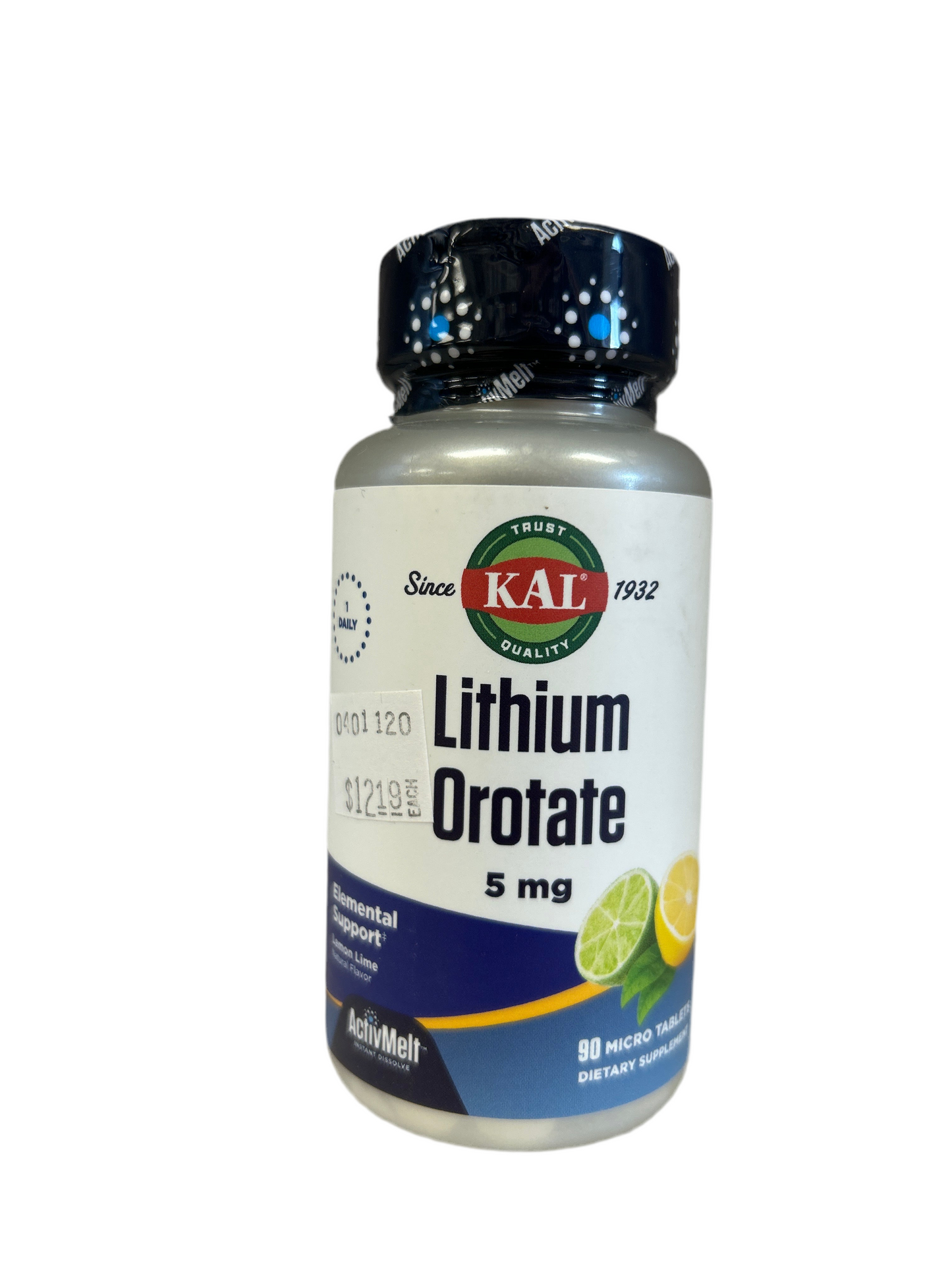 KAL Lithium Orotate Elemental Support 5 mg 90 Micro Tablets Lemon Lime, ActiveMelt