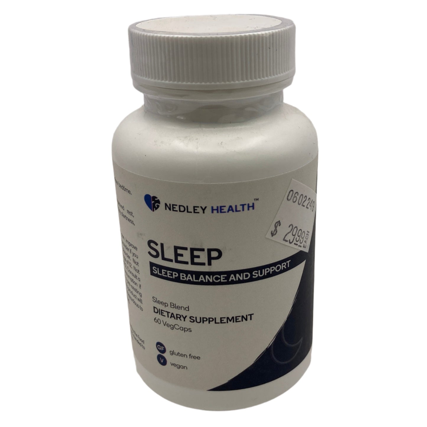 Bottle of Nedley Health Sleep supplement on a light gray background