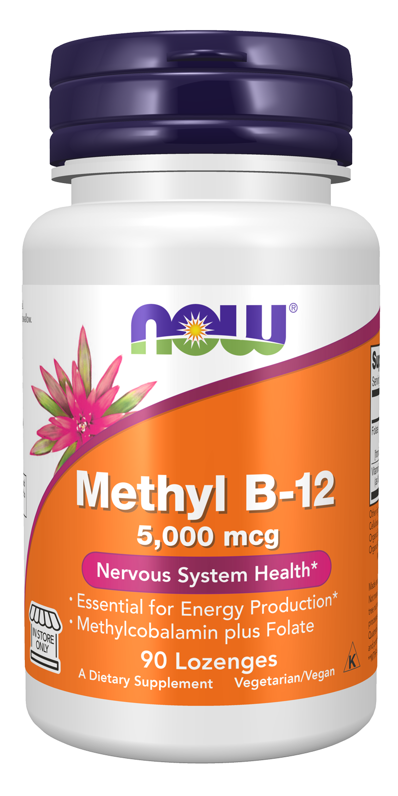 NOW Methyl B-12 5,000 mcg 60 Lozenges Plus Folate
