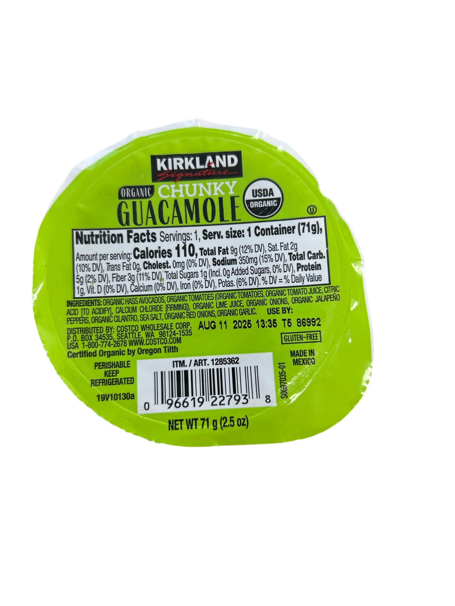 Kirkland Organic Chunky Guacamole 2.5 oz.