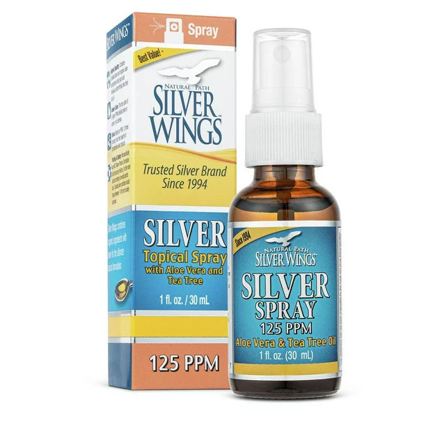 Silver Wings Colloidal Silver 150 ppm Dietary Supplement Topical Spray with Aloe Vera and Tea Tree 1 fl oz