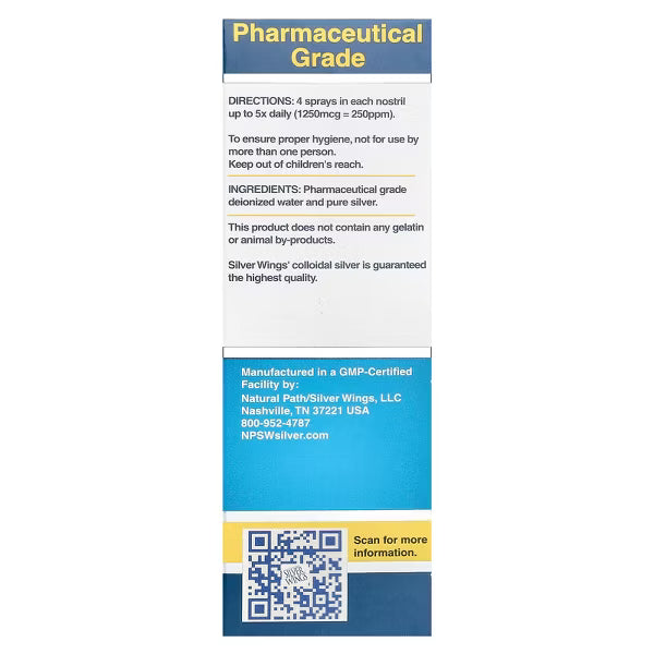 Silver Wings Natural Silver Nasal Spray Sinus Relief 50 ppm & 250 ppm