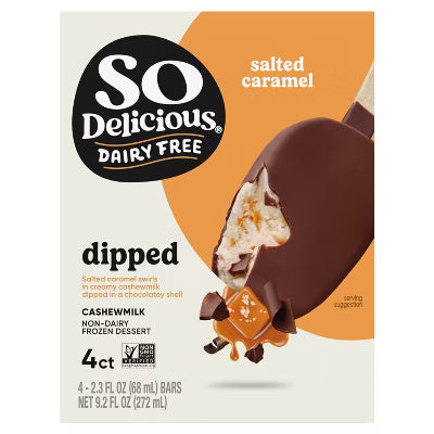 So Delicious Dairy Free Salted Caramel Swirls in Cashew milk Dipped in a Chocolatey Shell