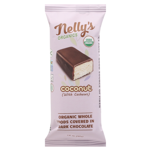 Nelly's Organics Coconut with Cashews Covered in Chocolate 1.6 oz.