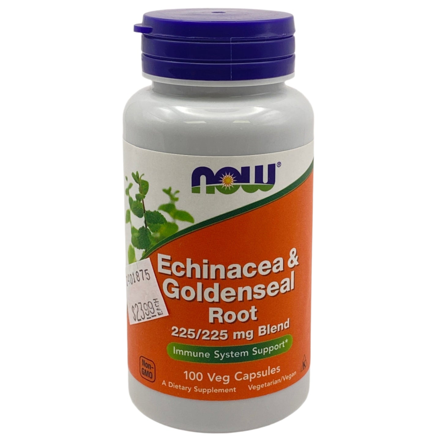 Supplement bottle with orange label on a white background