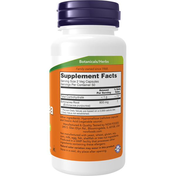 NOW Echinacea 400 mg Purpurea Root, 100 Veg Capsules