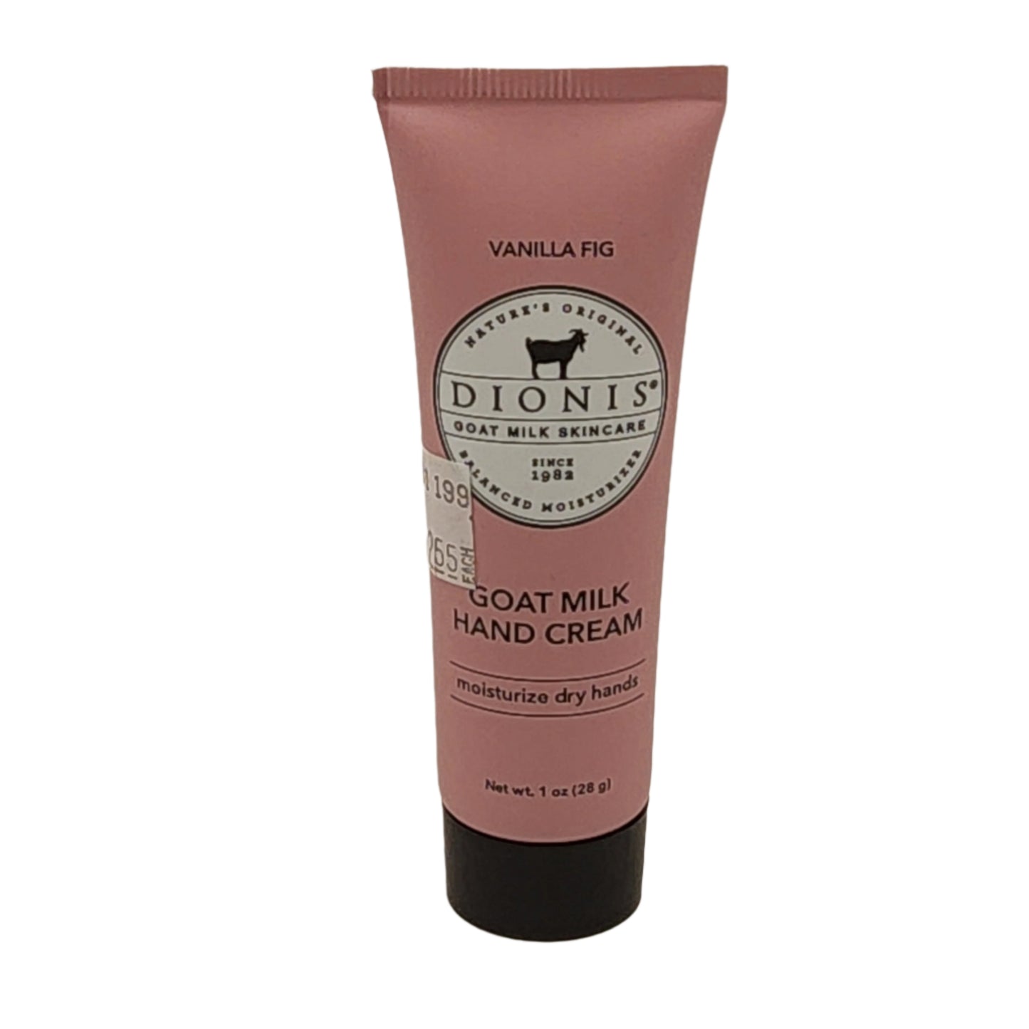 Pink tube of Dionis Goat Milk Hand Cream on a white background