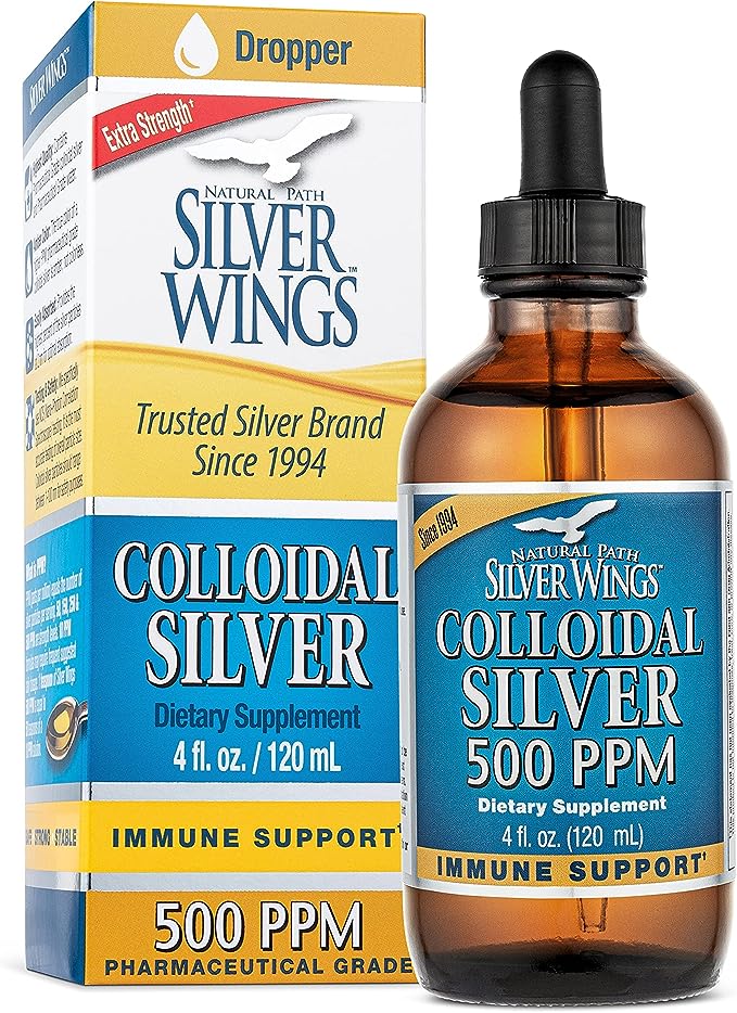 Silver Wings Colloidal Silver Dietary Supplement 500 ppm in 2 fl. oz. Spray & 4 fl. oz. Dropper