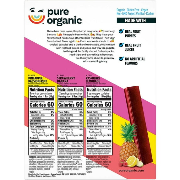 Pure Organic Layered Fruit Bars .63 oz