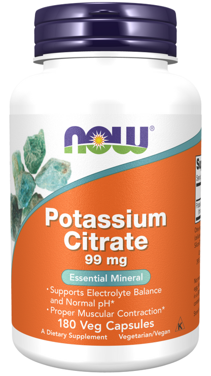 NOW Potassium Citrate 99 mg, 180 Veg Capsules