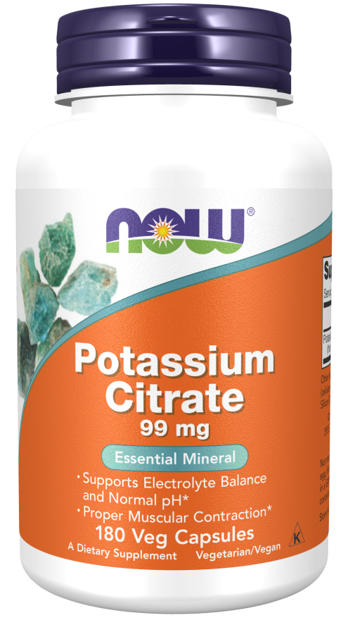 NOW Potassium Citrate 99 mg, 180 Veg Capsules