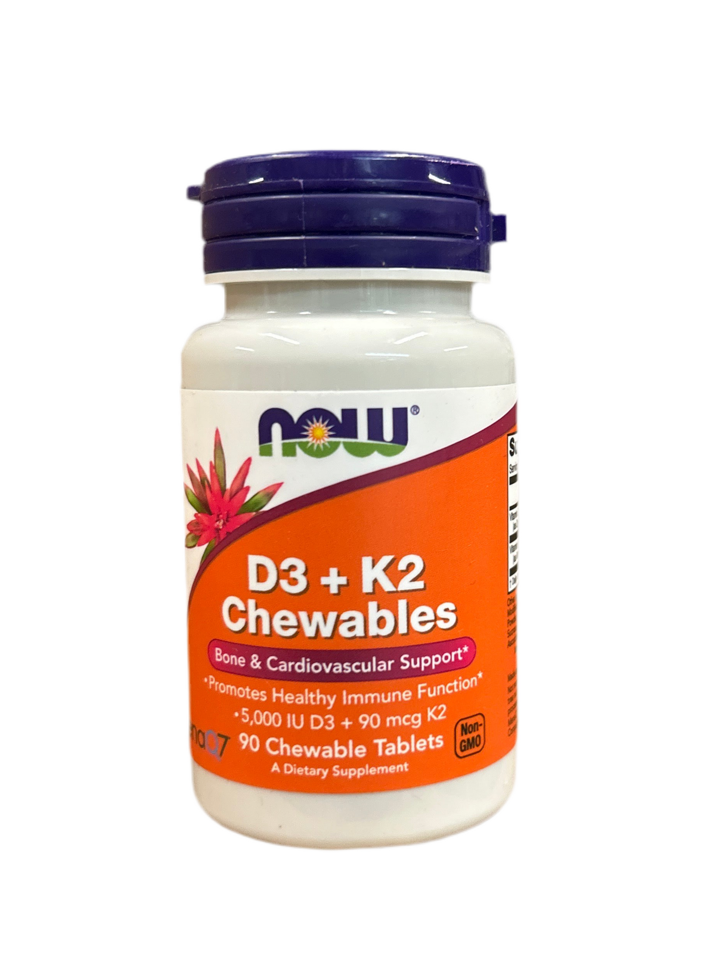 NOW D3 + K2 5,000 IU D3 + 90 mcg K2 Chewable Tablets