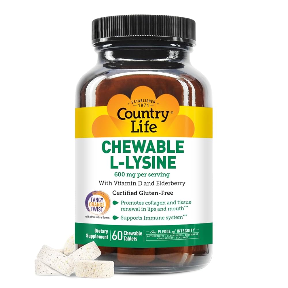 Country Life Chewable L-Lysine 600 mg, 60 Chewable Tablets