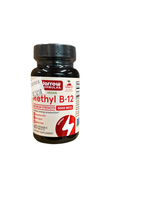 Jarrow Vegan  Methyl B-12 Maximum Strength 5000 mcg 60 Chewable Cherry Tablets