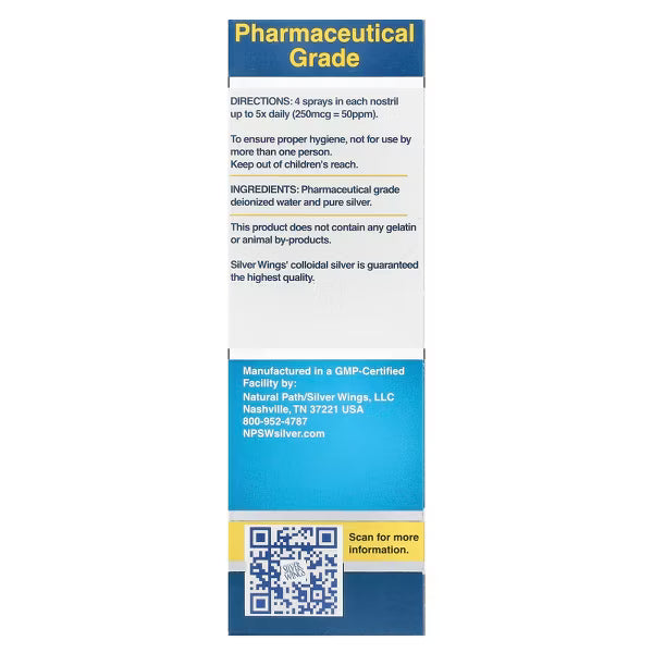 Silver Wings Natural Silver Nasal Spray Sinus Relief 50 ppm & 250 ppm
