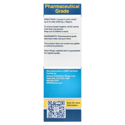 Silver Wings Natural Silver Nasal Spray Sinus Relief 50 ppm & 250 ppm