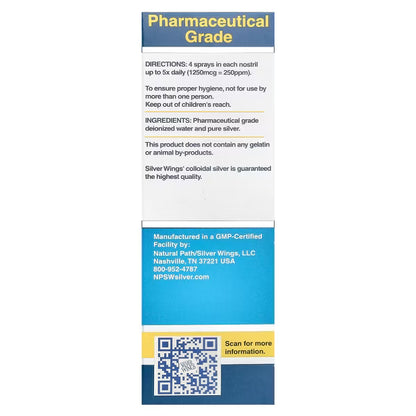 Silver Wings Natural Silver Nasal Spray Sinus Relief 50 ppm & 250 ppm
