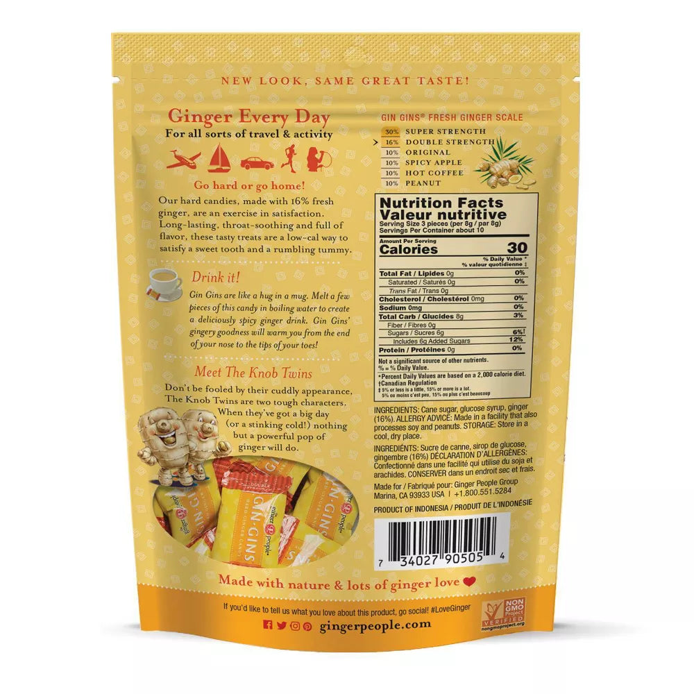 The Ginger People GIN GINS Double Strength Hard Ginger Candy 3 oz.