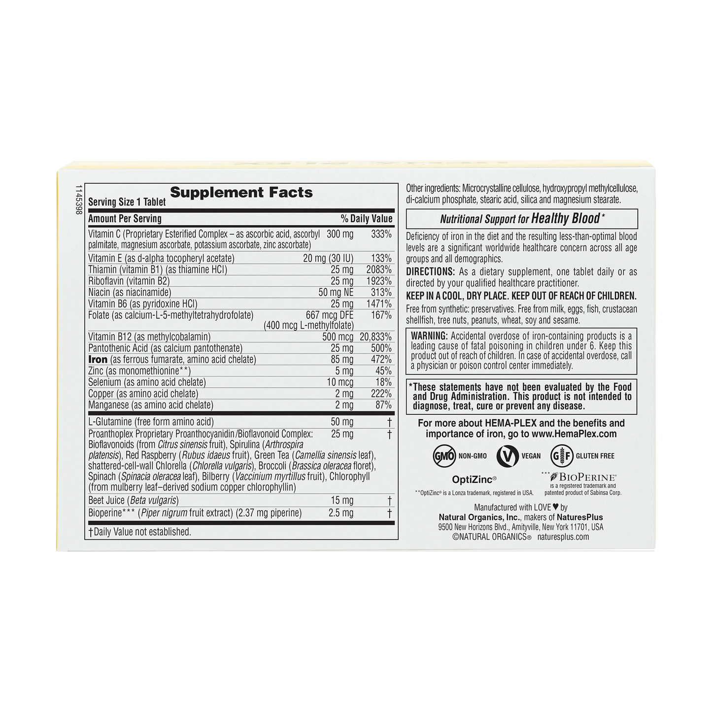 NaturesPlus  Hema-Plex Iron Tablets, 30 Tablets