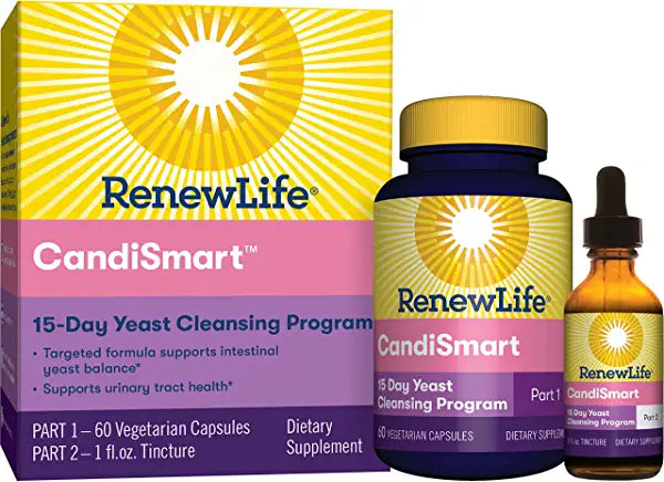 SPECIAL ONLINE SALE ONLY! ON Renew Life CandiSmart 15-Day Yeast Cleansing Program Part 1) 60 veg Capsules Part 2) 1fl. oz Tincture