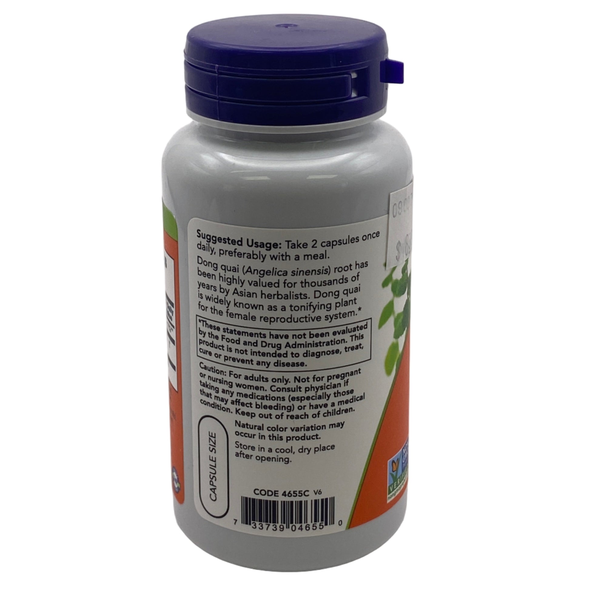 Vitamin supplement bottle with purple cap on a white background