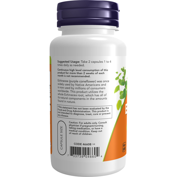 NOW Echinacea 400 mg Purpurea Root, 100 Veg Capsules