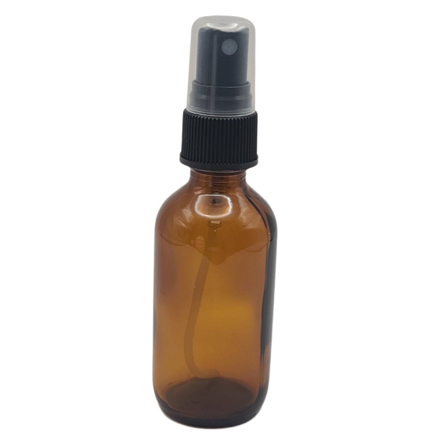 Brown spray bottle with black nozzle on a light gray background