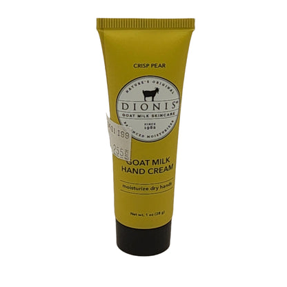 Yellow tube of Dionis Goat Milk Hand Cream on a white background