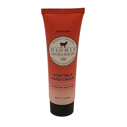 Red tube of Dionis Goat Milk Hand Cream on a white background